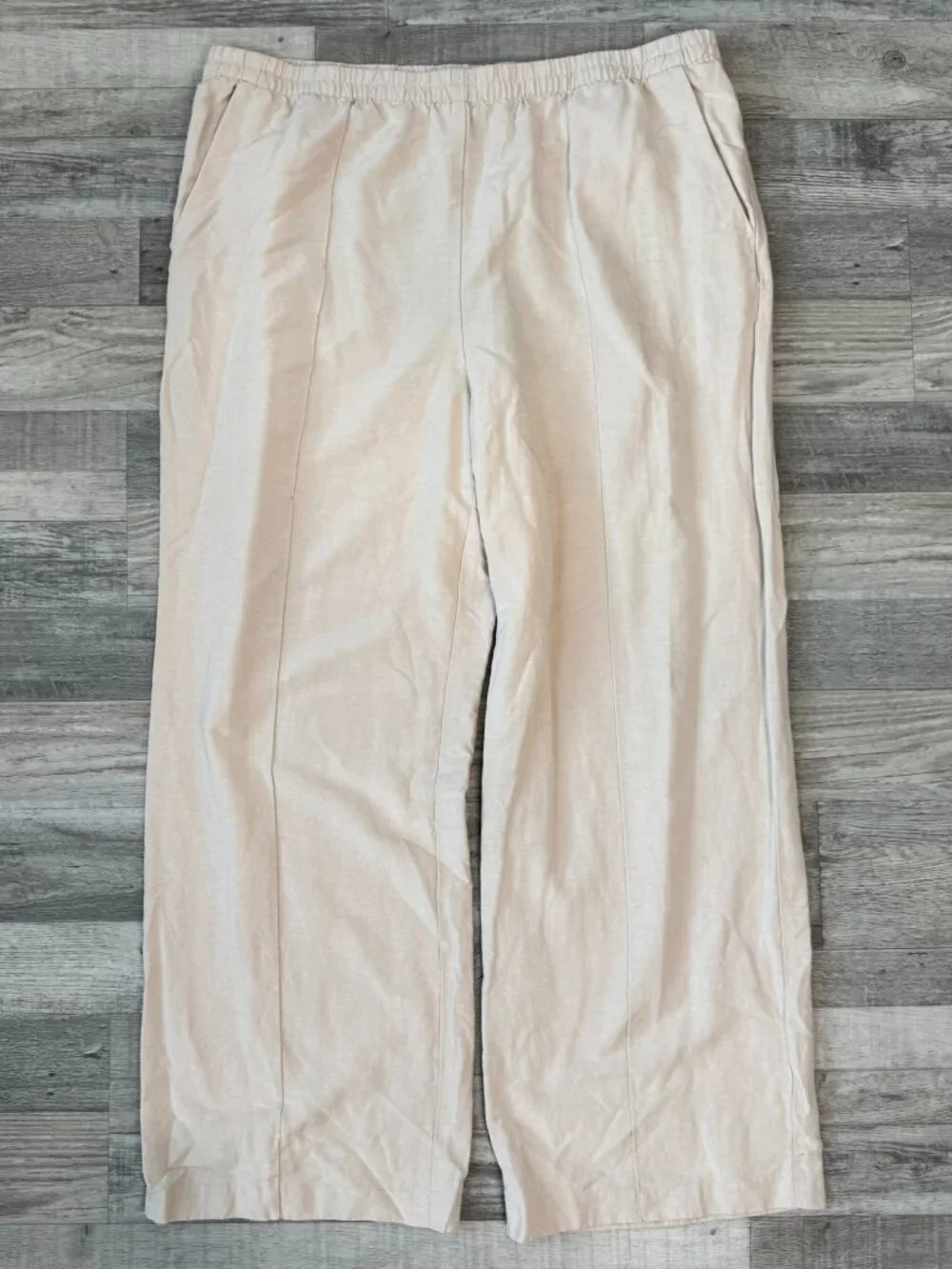 H & M Linen Blend High Rise Wide Leg Pants Size XL Natural D12